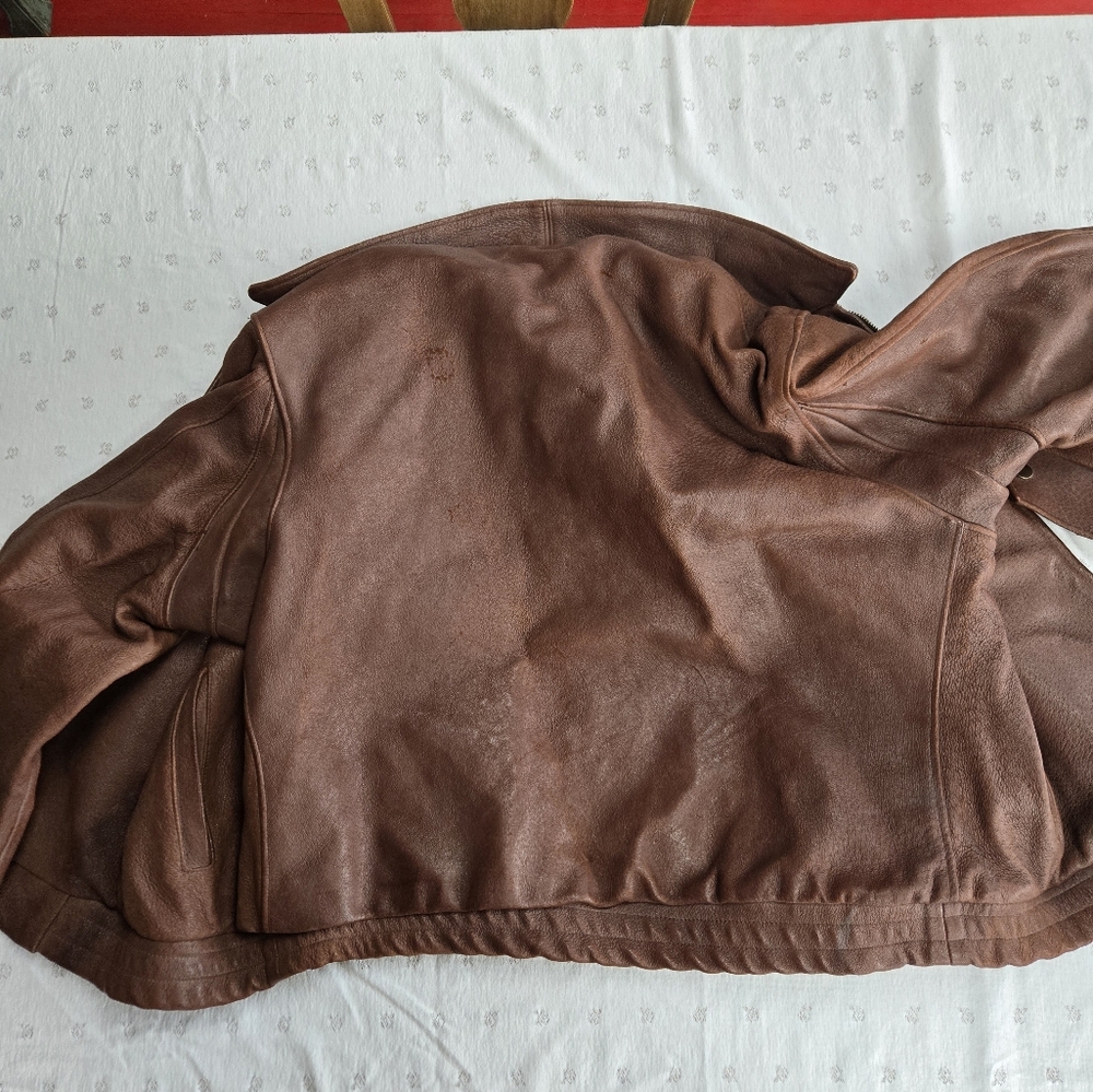 Vintage Men's Brown Varsity Style Heavy Leather Jacket - Picture 5 of 5